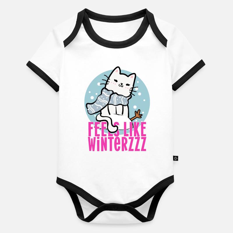 Winter Cat with Scarf Snow Comic Fun Gift Organic Baby Contrasting Bodysuit