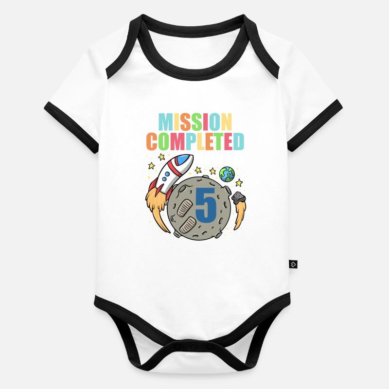 Space Birthday 5 Astronaut Planets Rocket Ship Organic Baby Contrasting Bodysuit