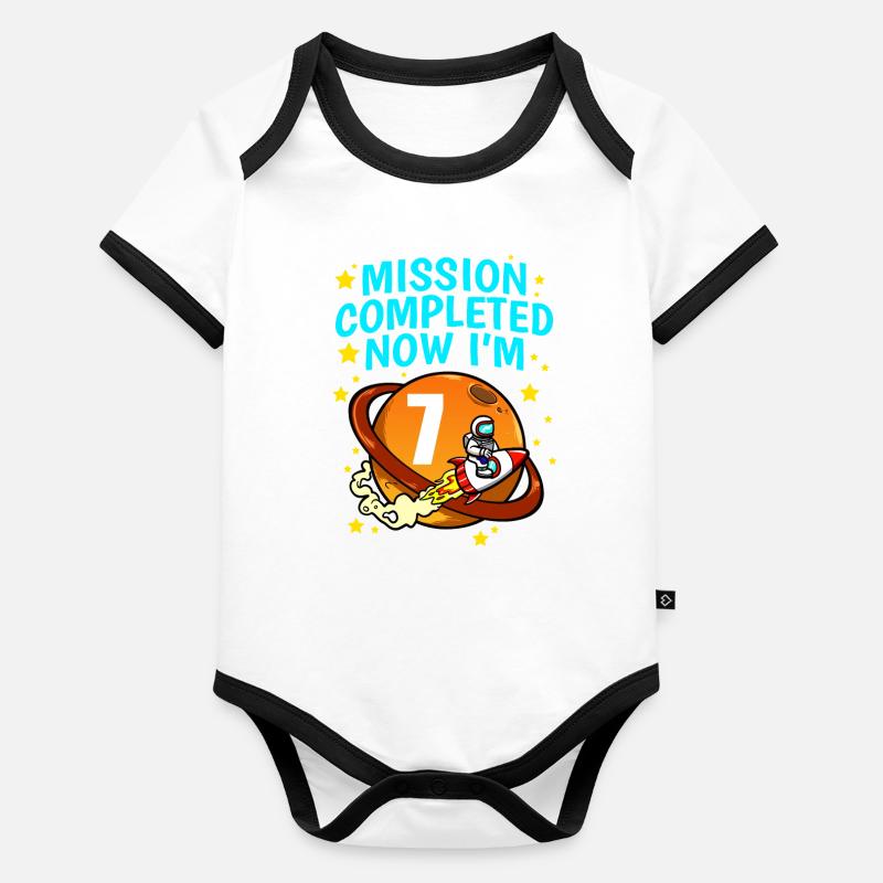Space Birthday 7 Astronaut Planets Rocket Ship Organic Baby Contrasting Bodysuit