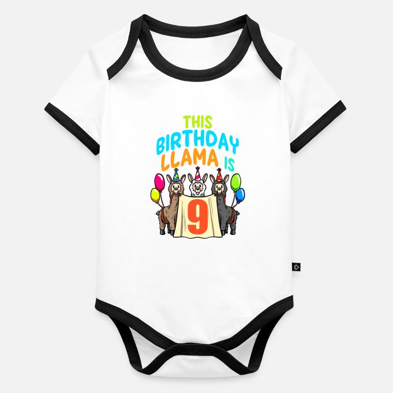 Lama Mädchen 9. Geburtstag Party Alpaka Baby Bio-Kurzarm-Kontrastbody