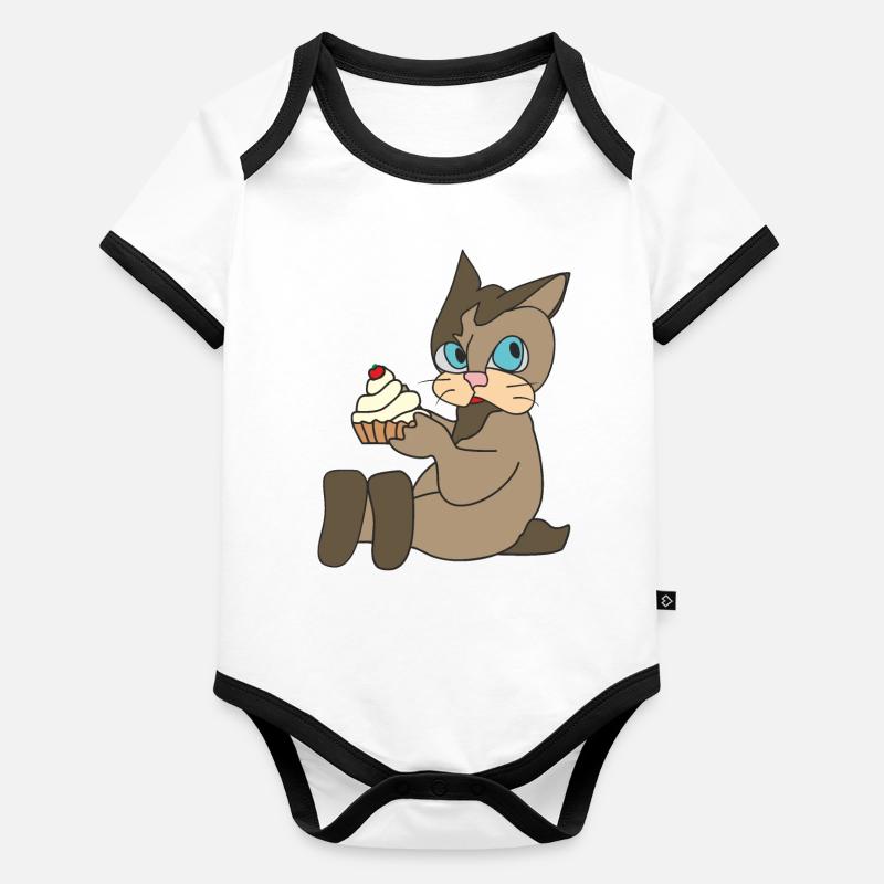 Katze mit Cupcake Baby Bio-Kurzarm-Kontrastbody