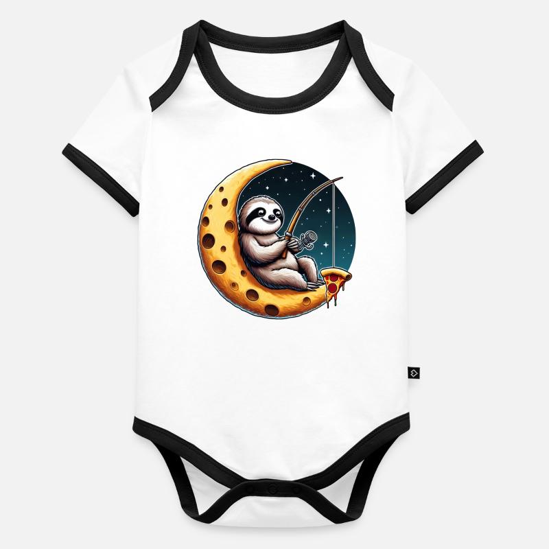 Sloth Angler Moon Pizza Space Space Fishing Organic Baby Contrasting Bodysuit