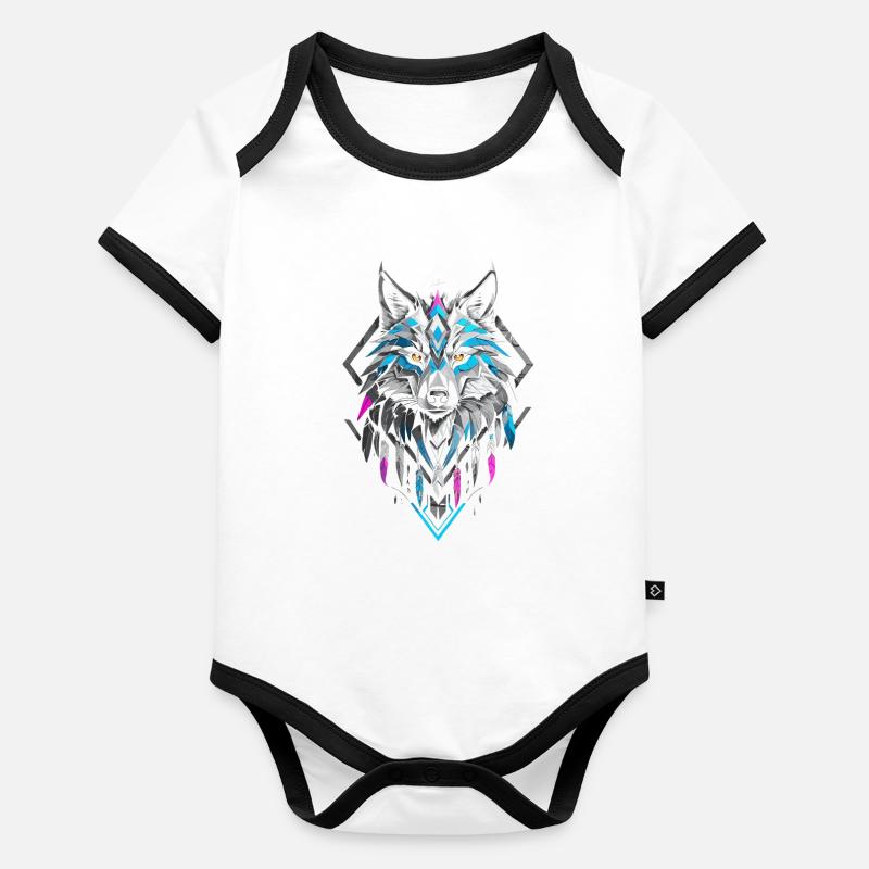Bunter geometrischer Wolf Baby Bio-Kurzarm-Kontrastbody
