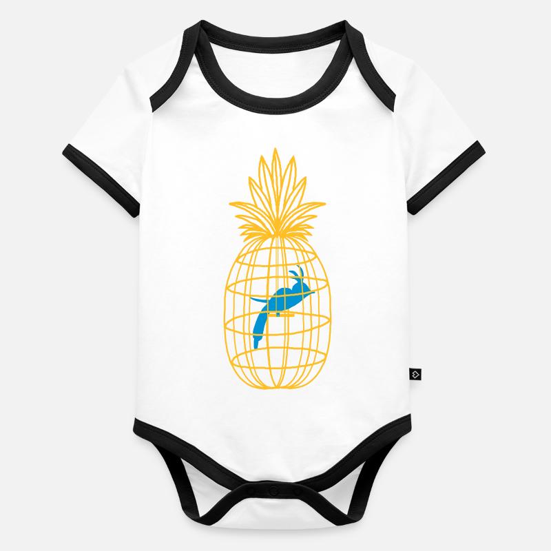 naturecontest cage ananas et oiseau Body Bébé bio contrasté manches courtes