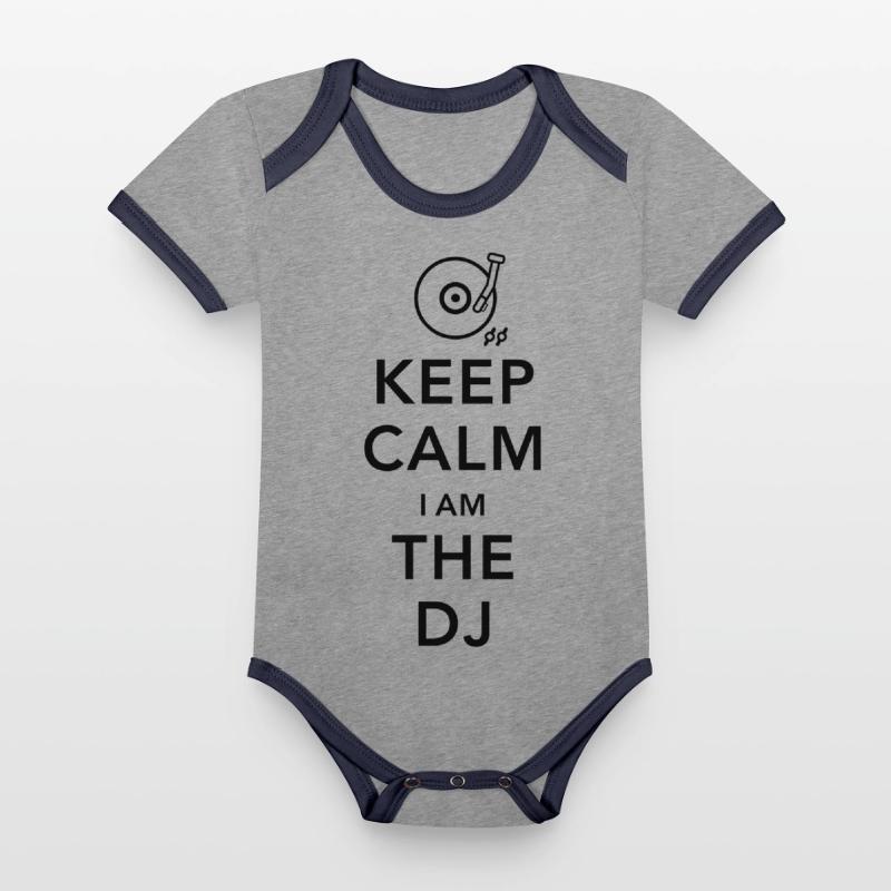 keep calm i am deejay dj Organic Baby Contrasting Bodysuit