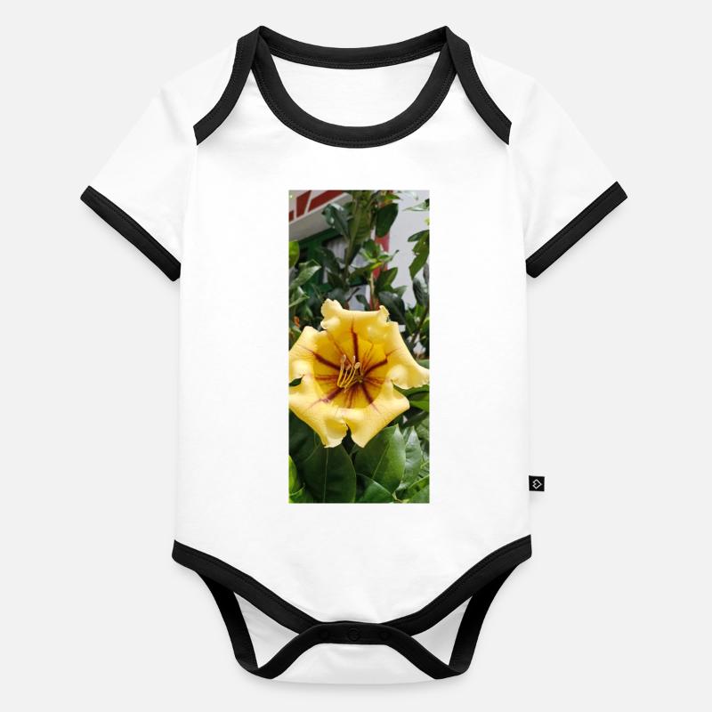 Belle fleur jaune Body Bébé bio contrasté manches courtes