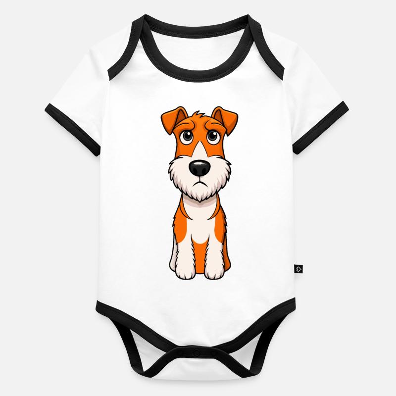 Wire Fox Terrier Pursuing Squirrel Puppy Artwork Organic Baby Contrasting Bodysuit
