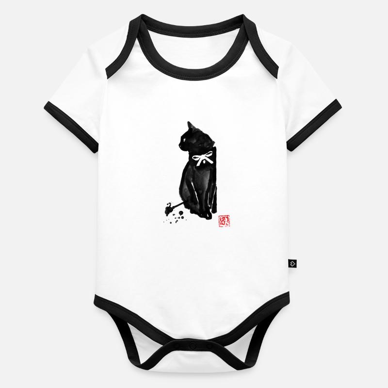 chat noeud Body Bébé bio contrasté manches courtes