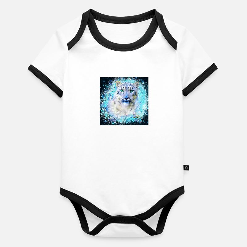 snow leopard,cat,leopard, jaguar,white,graffiti Organic Baby Contrasting Bodysuit