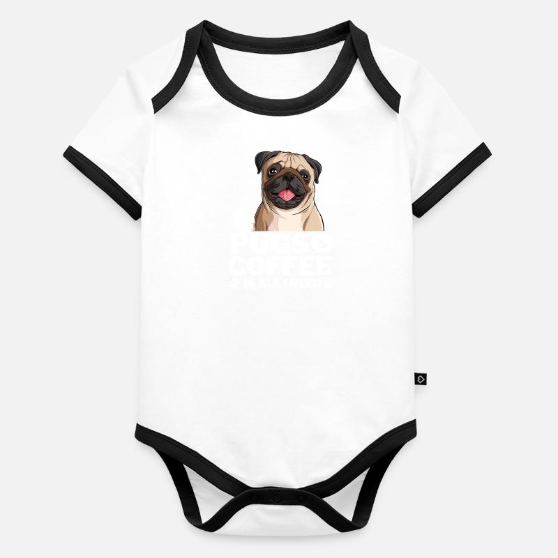Süßer Lachender Mops & Kaffee Design Baby Bio-Kurzarm-Kontrastbody