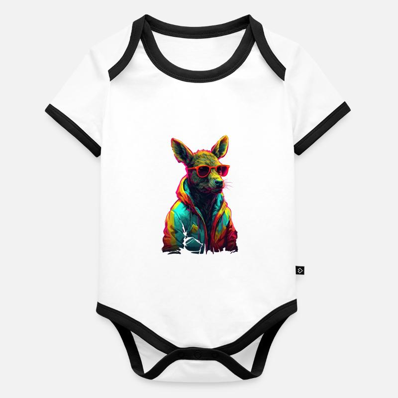 Reh mit Sonnenbrille Bunt Coole Hirsch Waldtier Baby Bio-Kurzarm-Kontrastbody