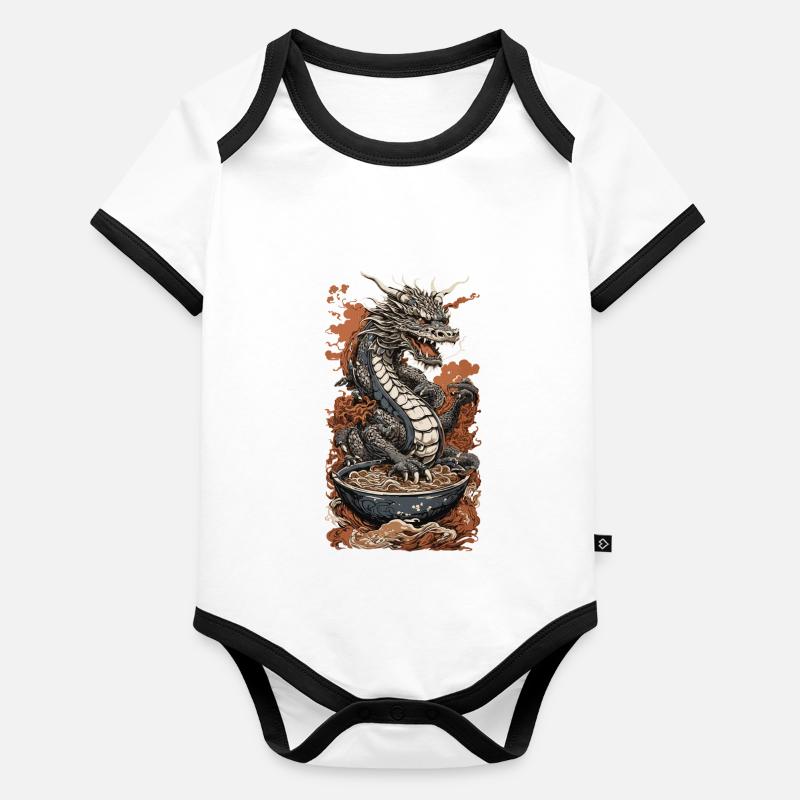 Dragon dans le style ukiyo-e & soupe de nouilles ramen Body Bébé bio contrasté manches courtes