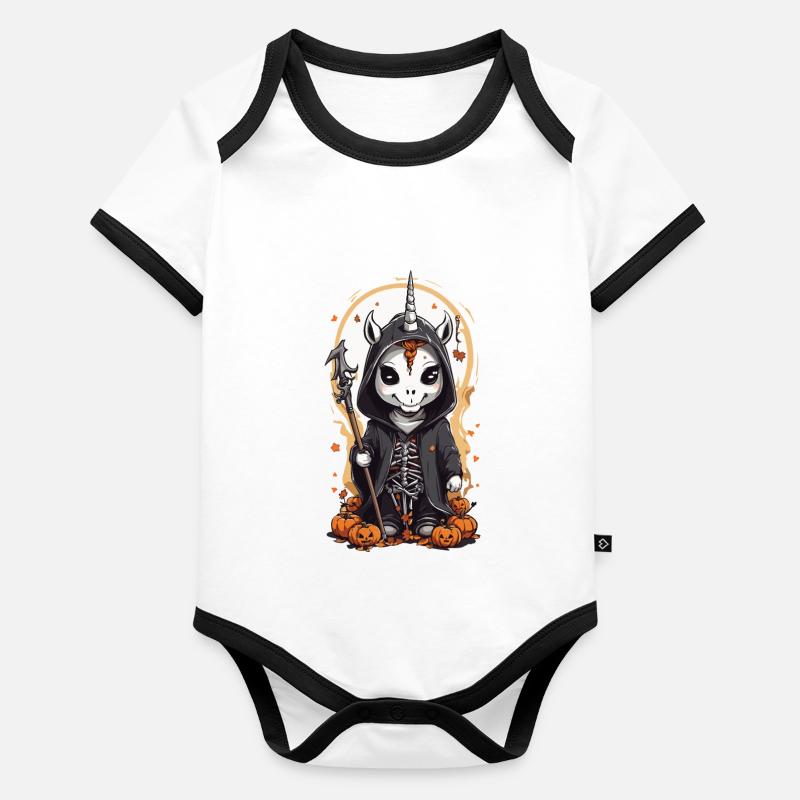 Magisches Halloween Einhorn Zauberer Gothic Stil Baby Bio-Kurzarm-Kontrastbody