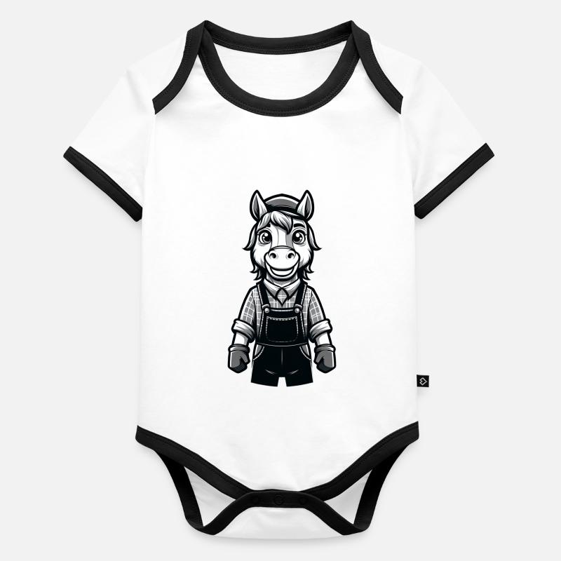 Cute Horse Farmer Baby Bio-Kurzarm-Kontrastbody