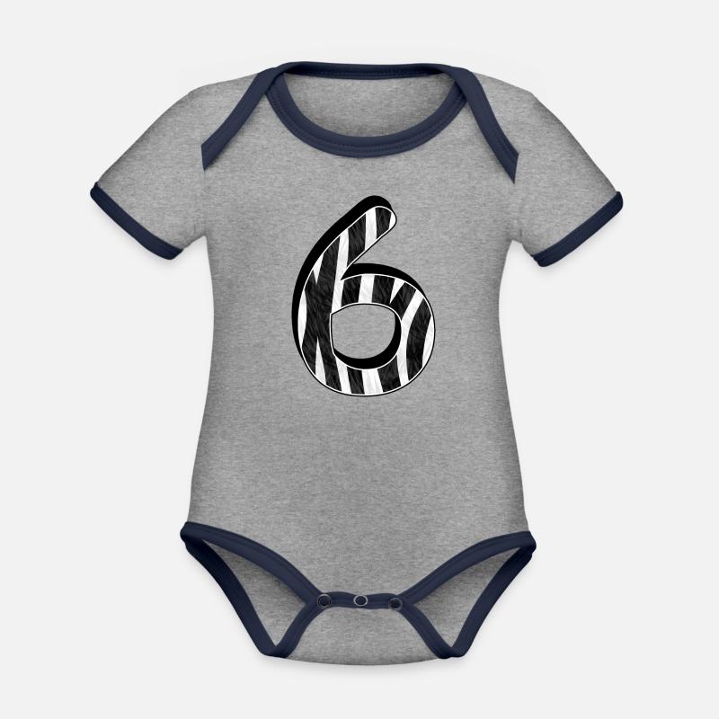 Zebra six 6 anniversaire - Body Bébé bio contrasté manches courtes - gris chiné/bleu marine