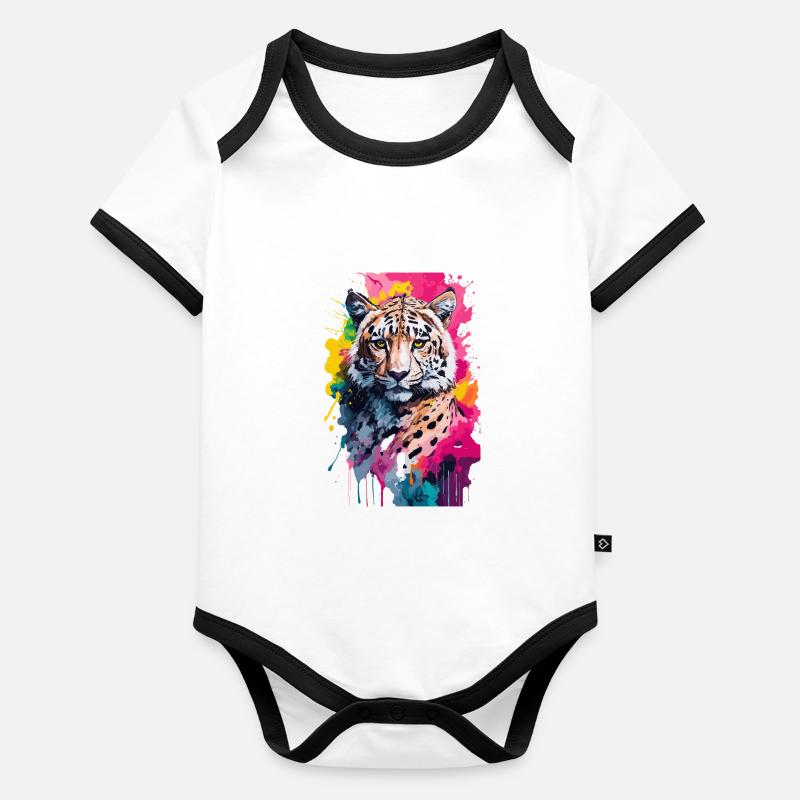 Guépard Cool Coloré à l’Aquarelle, Illustration Body Bébé bio contrasté manches courtes