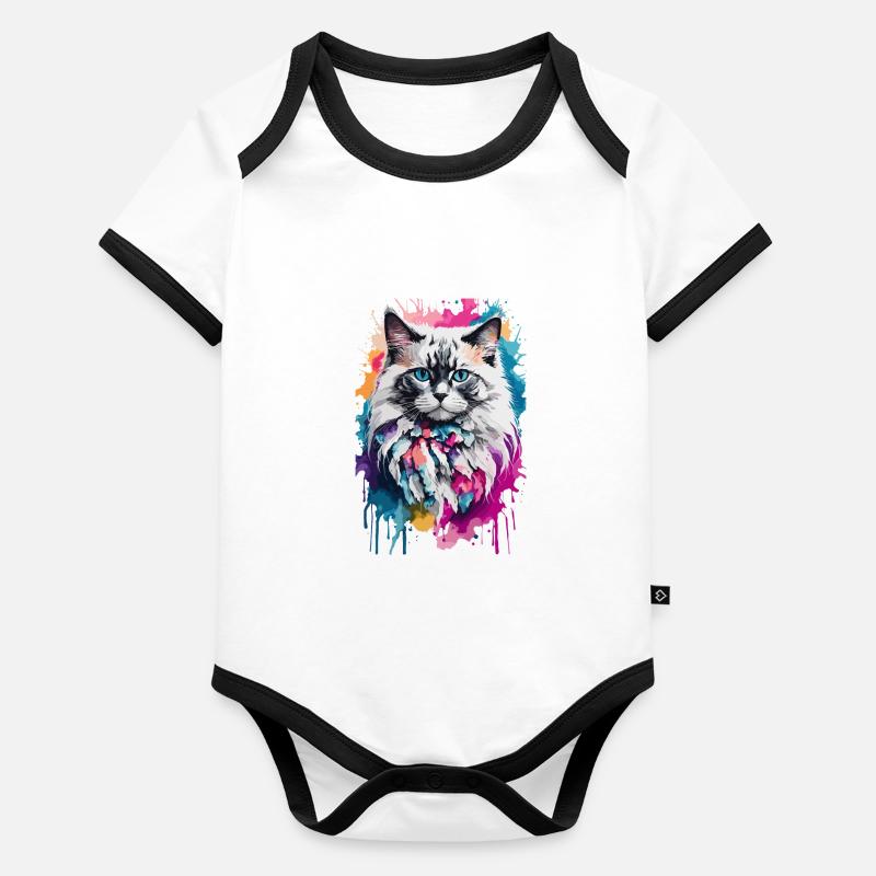 Ragdoll Niedliche Katze in buntem und coolem Design Baby Bio-Kurzarm-Kontrastbody