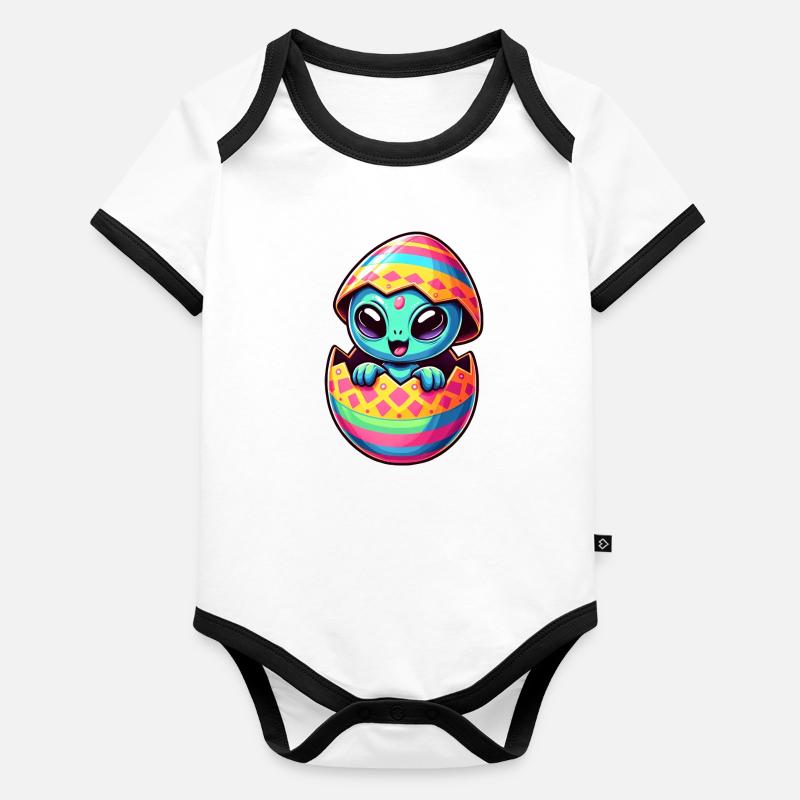 Buntes Alien Osterei Schlüpfdesign Baby Bio-Kurzarm-Kontrastbody