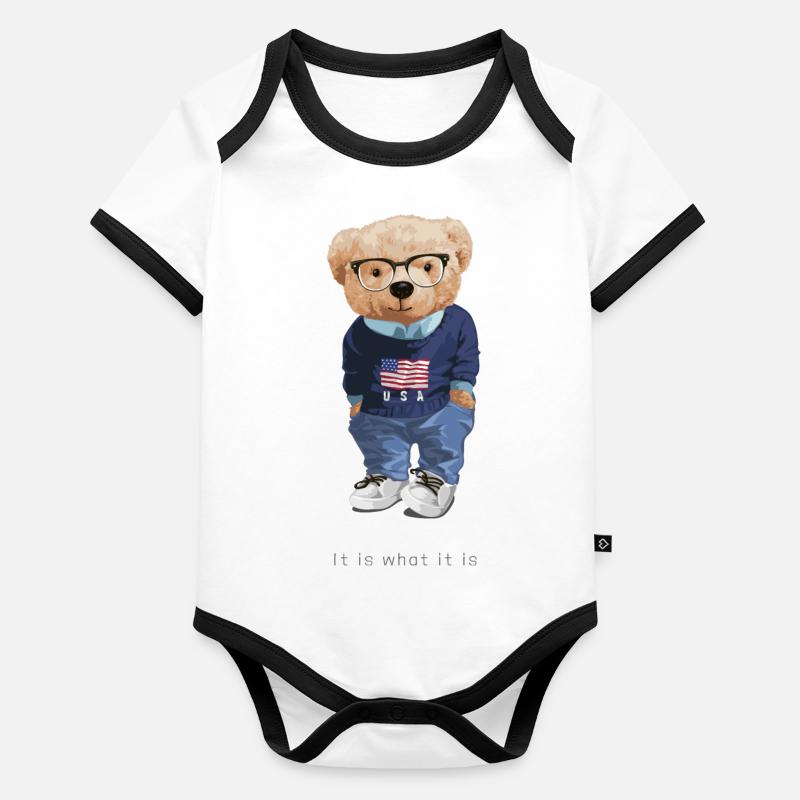 Bär Knuffig Teddy Baby Bio-Kurzarm-Kontrastbody