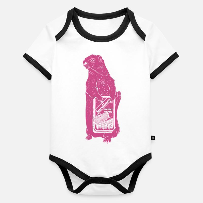 Woodchuck mit einer Dose Sardinen. Baby Bio-Kurzarm-Kontrastbody