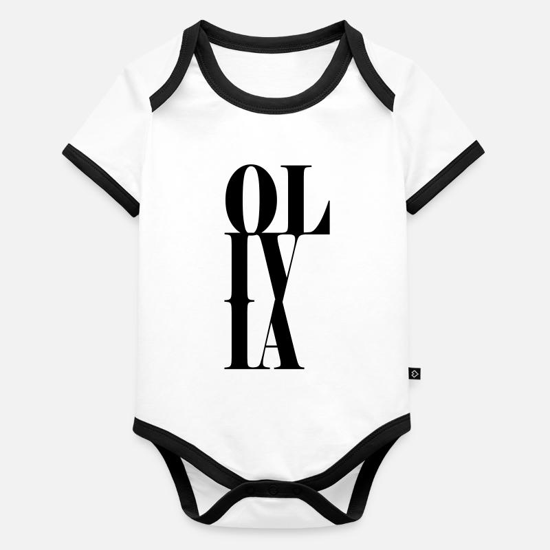 Olivia Surname First name Modern font Word Art Organic Baby Contrasting Bodysuit