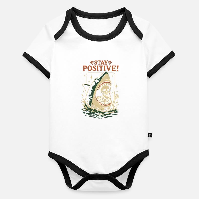 Requin et squelette restez positif Body Bébé bio contrasté manches courtes