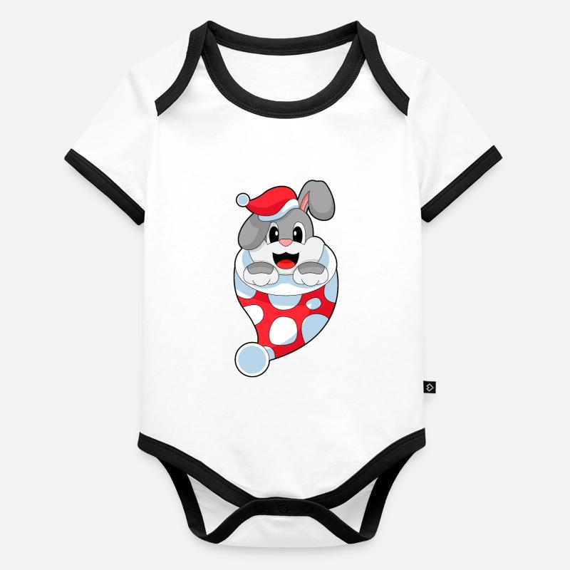 Chapeau de père Noël lapin Body Bébé bio contrasté manches courtes