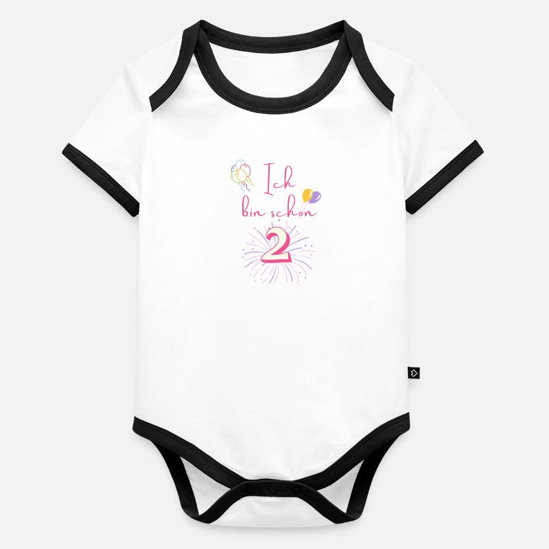 Ich bin schon 2 - Baby Bio-Kurzarm-Kontrastbody - Grau meliert/Navy