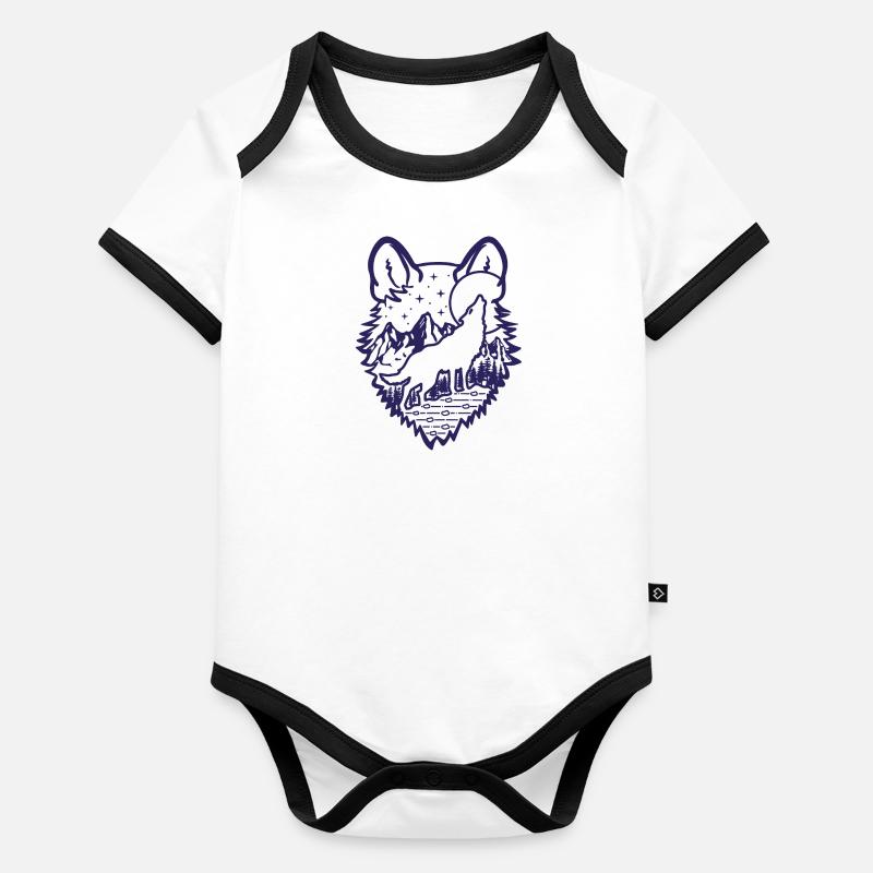 Loup hurlant | Pleine lune | cadeau Body Bébé bio contrasté manches courtes