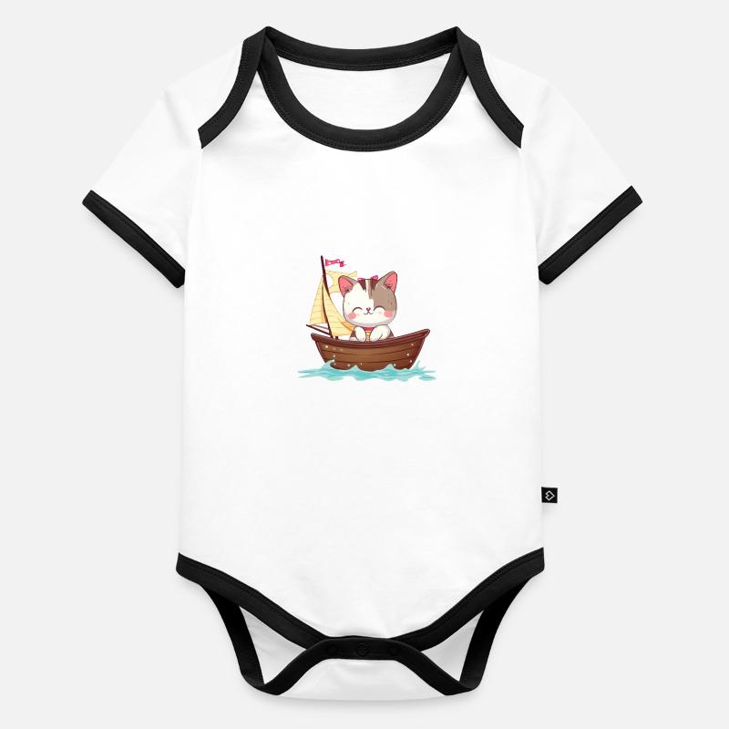 Cat Sailing, Dériveur Optimist Design Cat Girl Body Bébé bio contrasté manches courtes