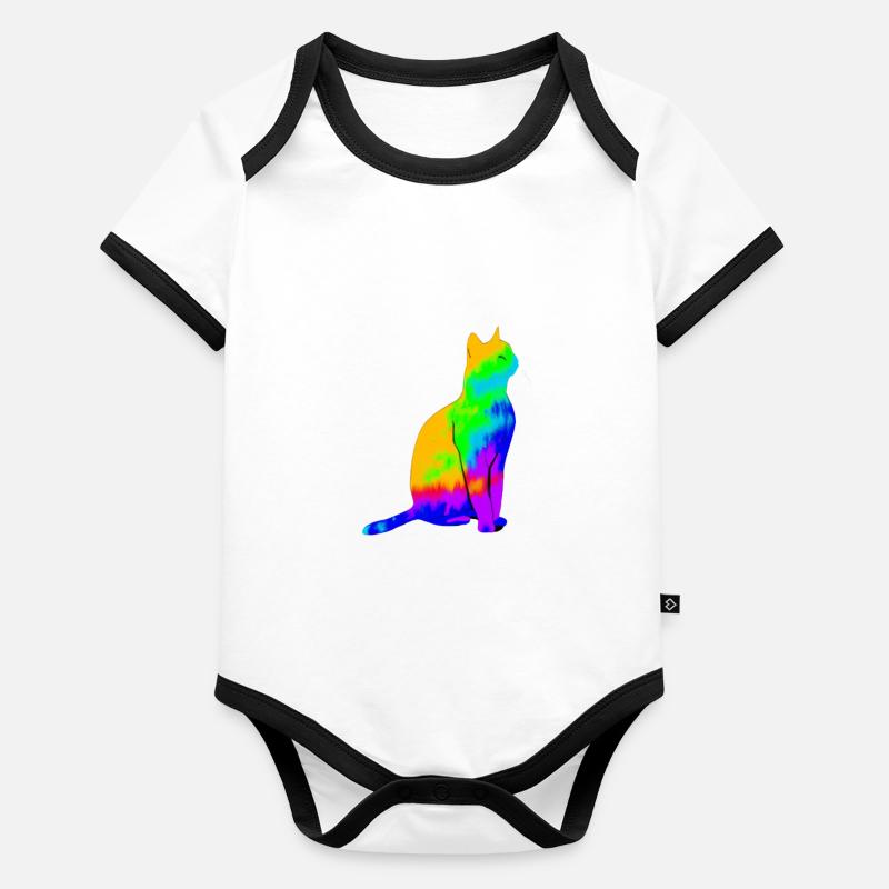 chat coloré mignon mignon idée cadeau Body Bébé bio contrasté manches courtes