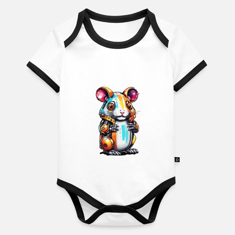 Roboter Tier / KI / Mechanisierte Tiere / Comic Baby Bio-Kurzarm-Kontrastbody