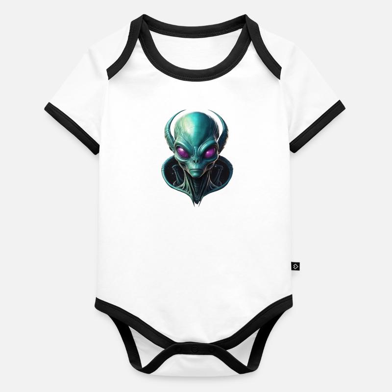 Tête d’extraterrestre avec collier de galaxie Body Bébé bio contrasté manches courtes