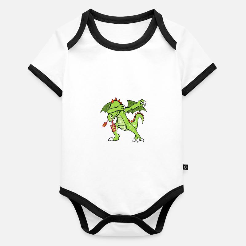 Retro Vintage Grunge Style Dabbing Dab Dragon Organic Baby Contrasting Bodysuit
