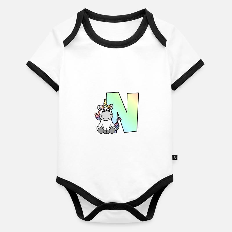 Licorne Lettre N Body Bébé bio contrasté manches courtes