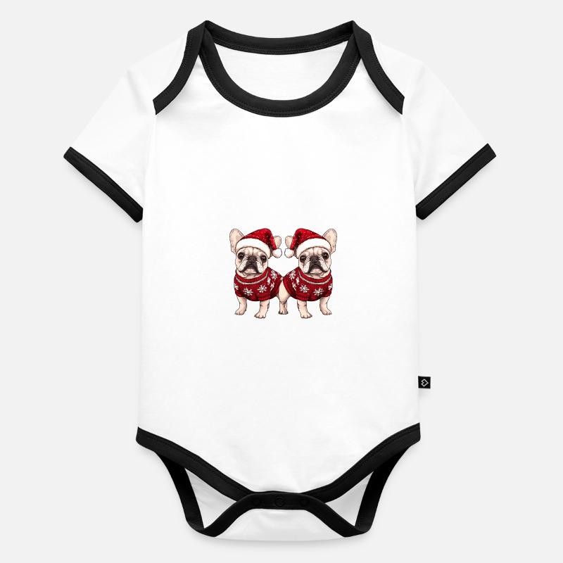 Equipe de Noël du Chien Buldog Français Body Bébé bio contrasté manches courtes