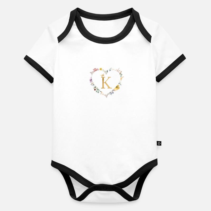 Buchstabe K, Monogramm, Herz, personalisierbar Baby Bio-Kurzarm-Kontrastbody