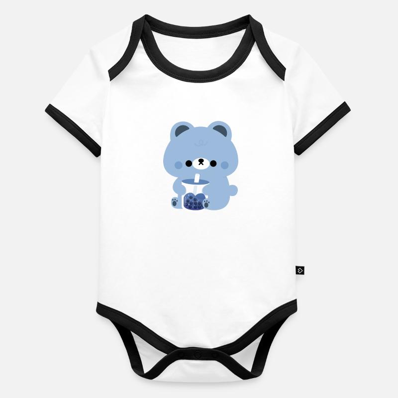 Ours Boba Bleu Body Bébé bio contrasté manches courtes