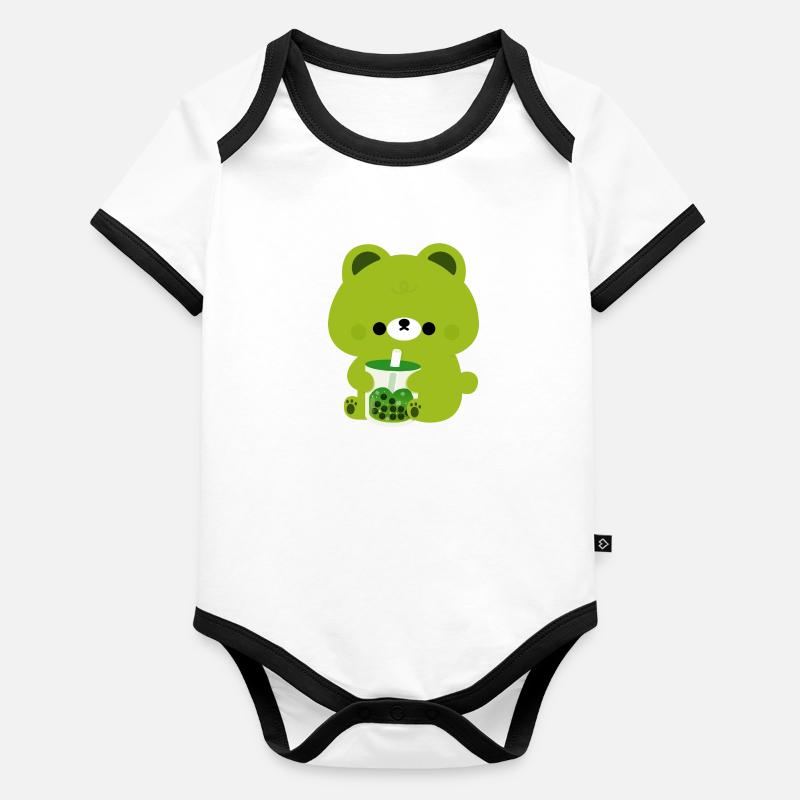 Ours Boba Vert Body Bébé bio contrasté manches courtes