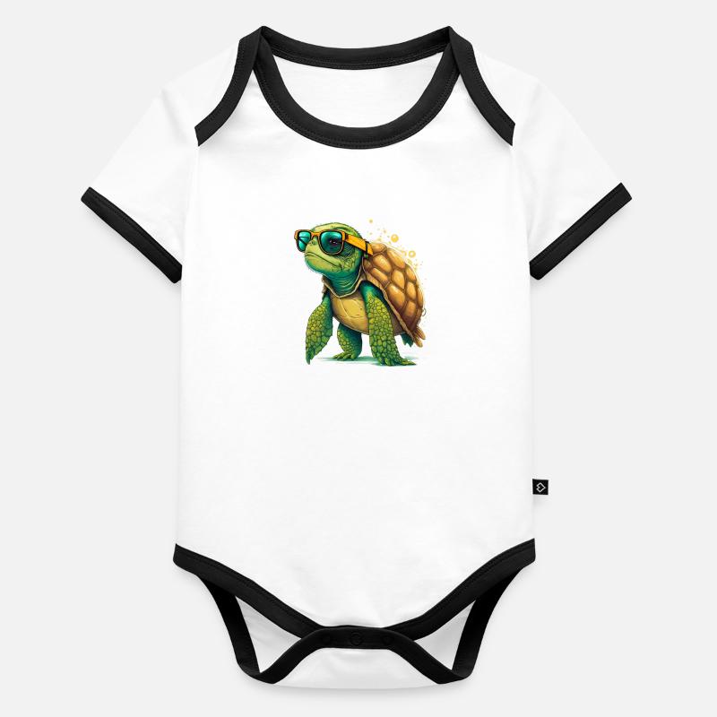 Turtle old Organic Baby Contrasting Bodysuit