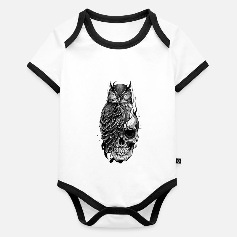 Owl Perched on Skull Organic Baby Contrasting Bodysuit