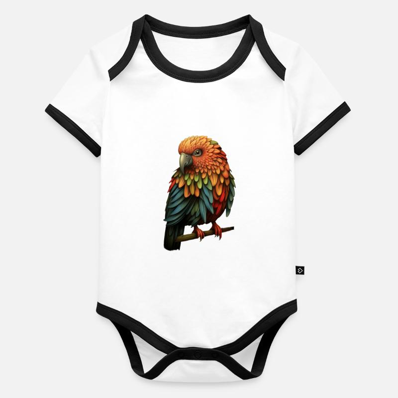 Oiseau perroquet coloré Body Bébé bio contrasté manches courtes