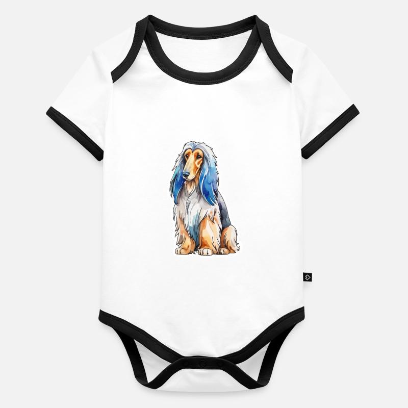 Lévrier afghan aquarelle Body Bébé bio contrasté manches courtes