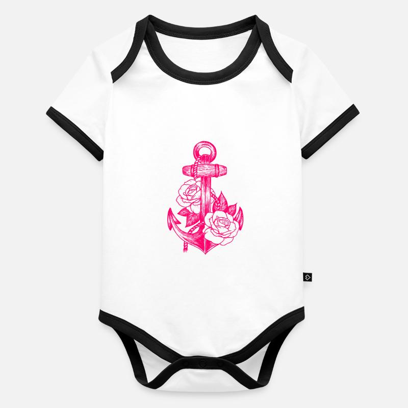 Ancres et roses (rose) Body Bébé bio contrasté manches courtes