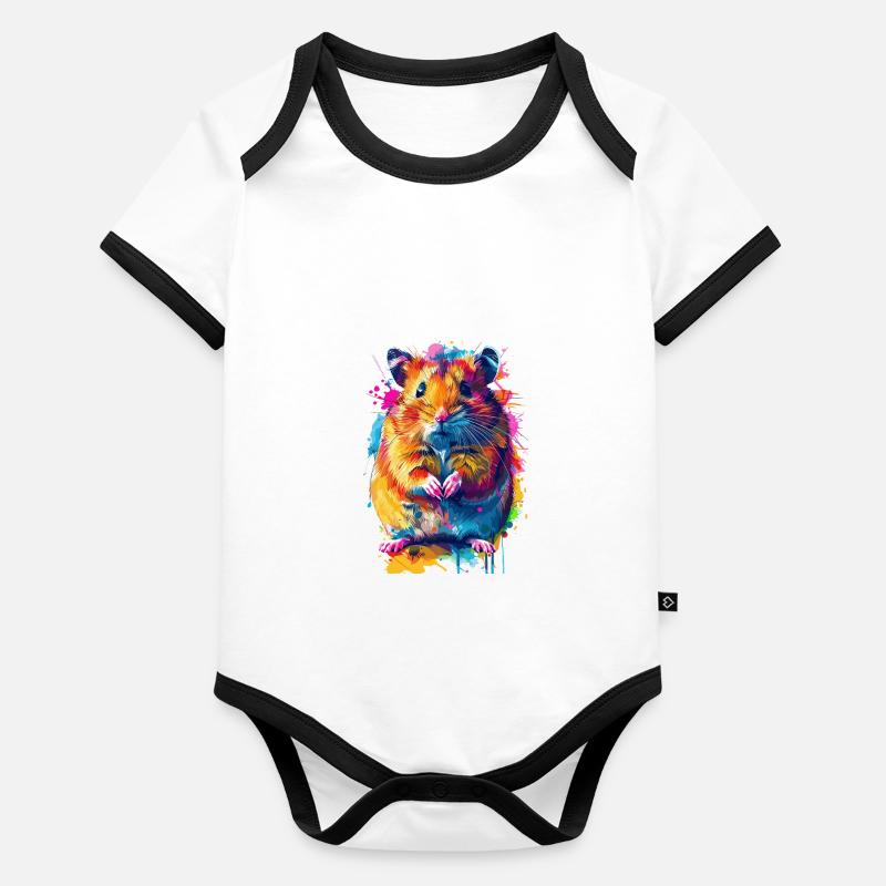Niedlicher Hamster Regenbogenfarben Baby Bio-Kurzarm-Kontrastbody