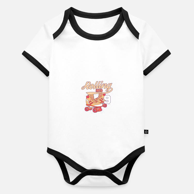 Rolling Into 9 Roller Skating Birthday Party Baby Bio-Kurzarm-Kontrastbody