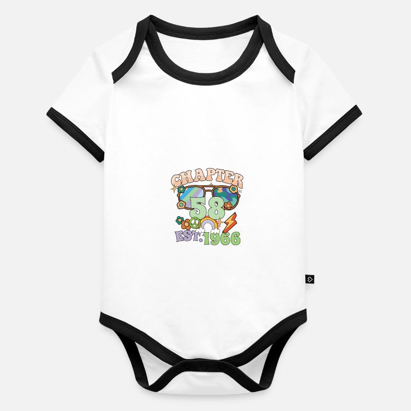 Turning 58 58th Birthday Retro Theme Peace Sign Baby Bio-Kurzarm-Kontrastbody