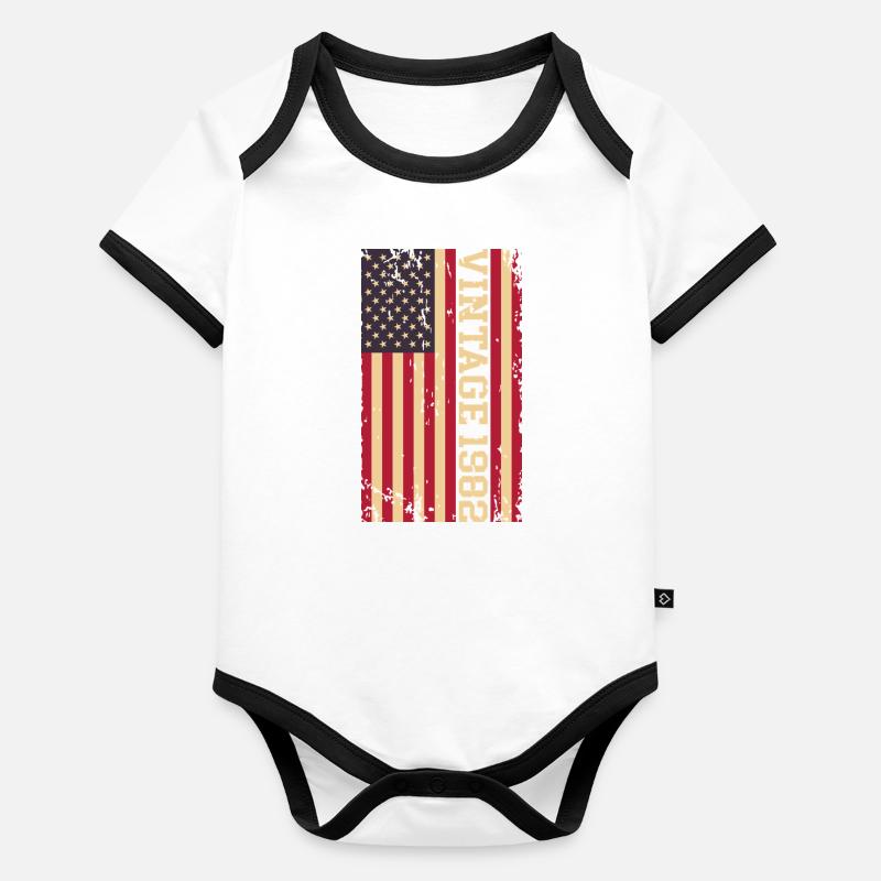 Vintage 1982 US Flag Organic Baby Contrasting Bodysuit