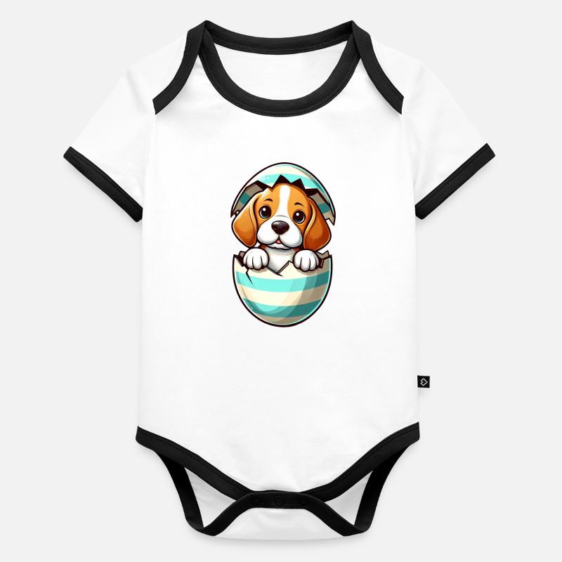 Buntes Beagle-Hund Osterei Schlüpf Design Baby Bio-Kurzarm-Kontrastbody