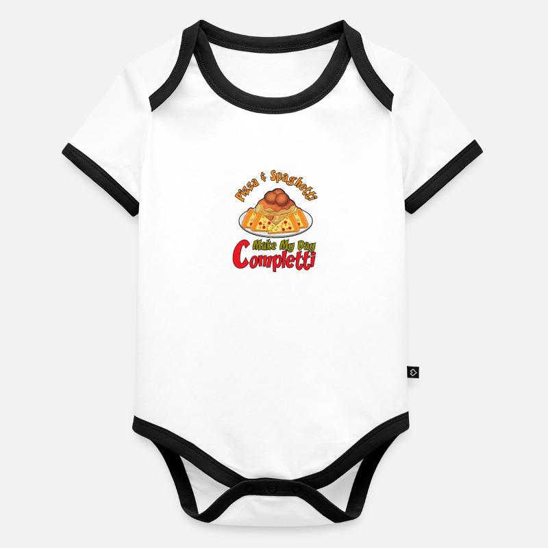 Pizza und Spaghetti Completti Ironic Zitat Pasta Baby Bio-Kurzarm-Kontrastbody